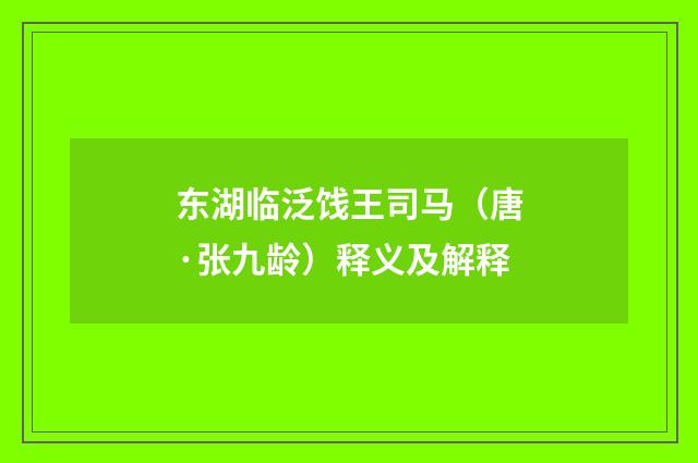 东湖临泛饯王司马（唐·张九龄）释义及解释
