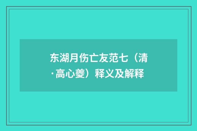 东湖月伤亡友范七（清·高心夔）释义及解释
