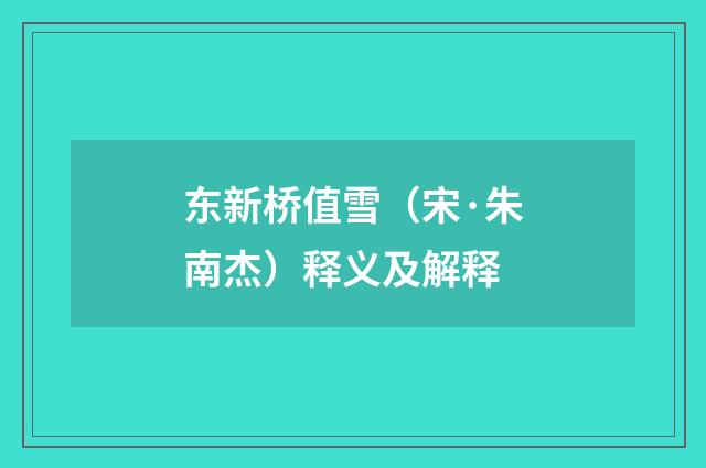 东新桥值雪（宋·朱南杰）释义及解释