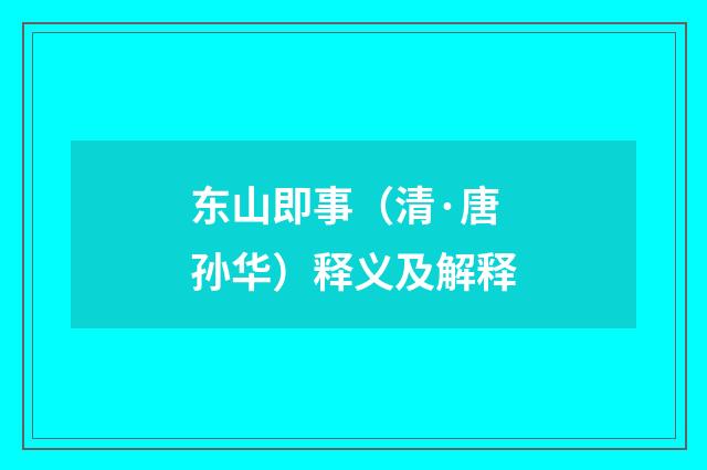 东山即事（清·唐孙华）释义及解释