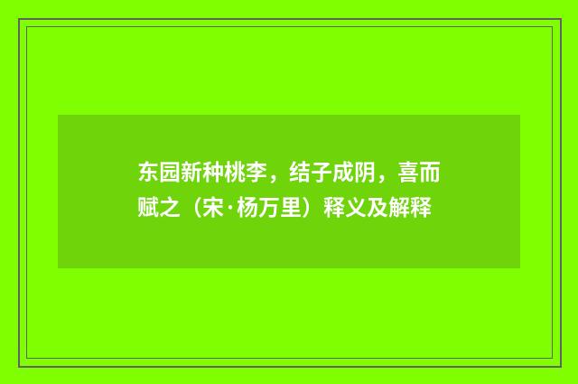 东园新种桃李，结子成阴，喜而赋之（宋·杨万里）释义及解释