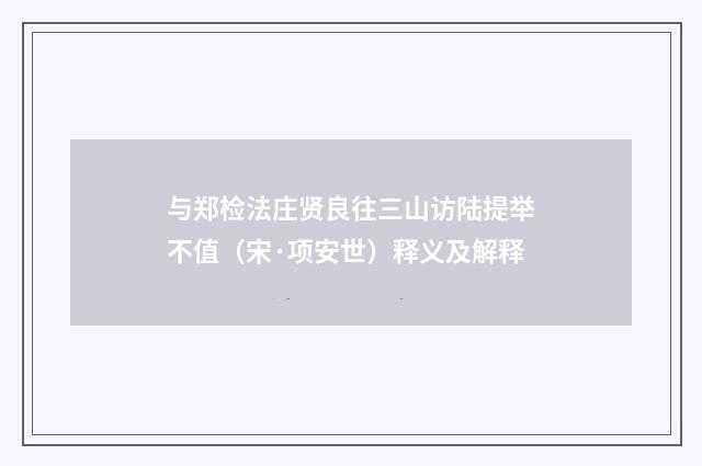 与郑检法庄贤良往三山访陆提举不值（宋·项安世）释义及解释
