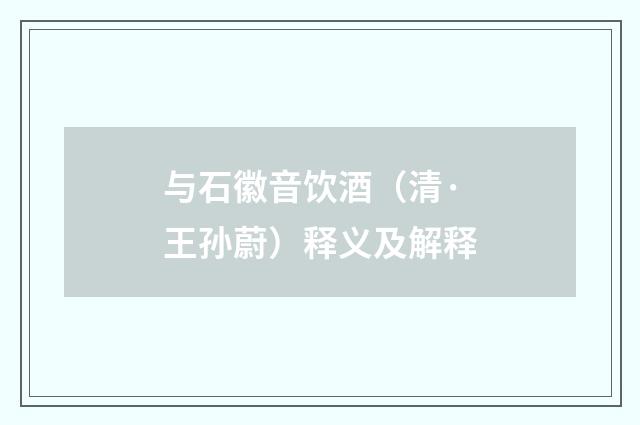 与石徽音饮酒（清·王孙蔚）释义及解释