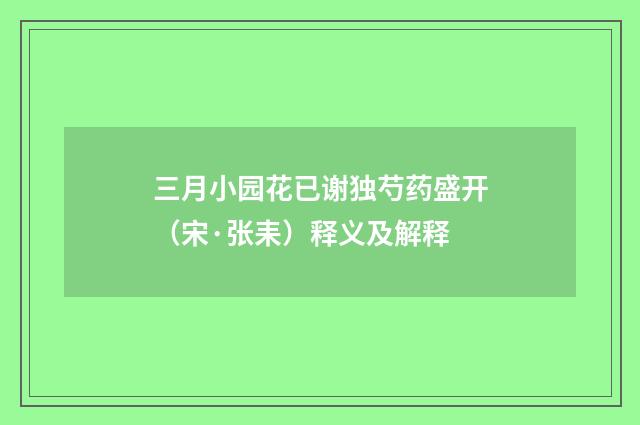 三月小园花已谢独芍药盛开（宋·张耒）释义及解释