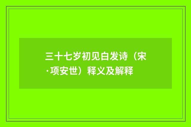 三十七岁初见白发诗（宋·项安世）释义及解释
