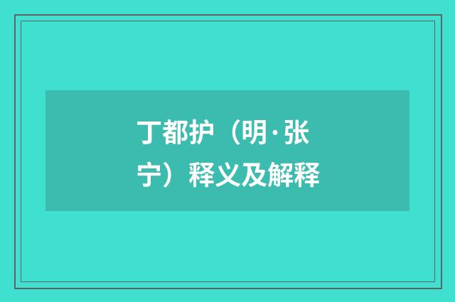 丁都护（明·张宁）释义及解释