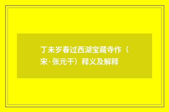 丁未岁春过西湖宝藏寺作（宋·张元干）释义及解释