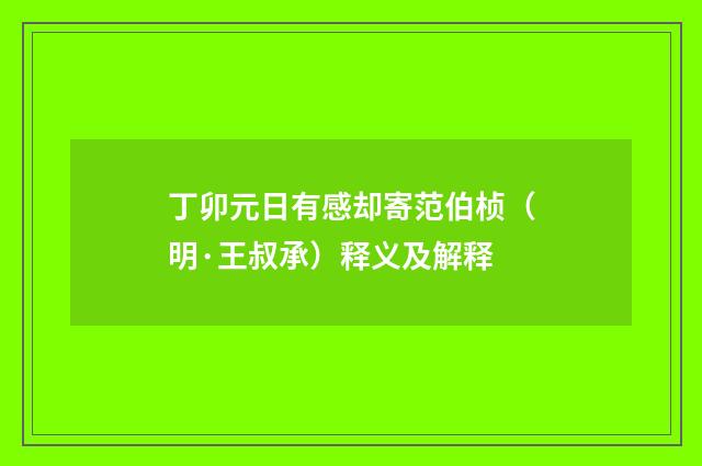 丁卯元日有感却寄范伯桢（明·王叔承）释义及解释