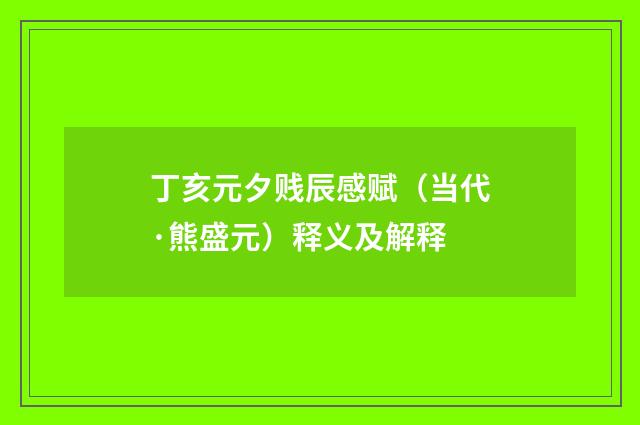丁亥元夕贱辰感赋（当代·熊盛元）释义及解释