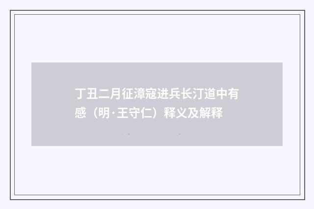 丁丑二月征漳寇进兵长汀道中有感（明·王守仁）释义及解释