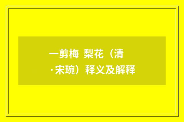 一剪梅  梨花（清·宋琬）释义及解释