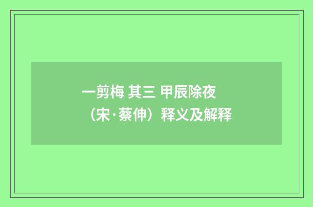 一剪梅 其三 甲辰除夜（宋·蔡伸）释义及解释