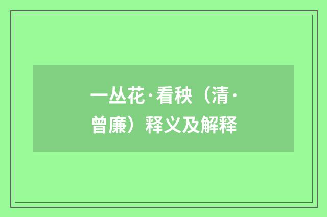 一丛花·看秧（清·曾廉）释义及解释
