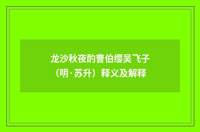 龙沙秋夜酌曹伯缨吴飞子（明·苏升）释义及解释