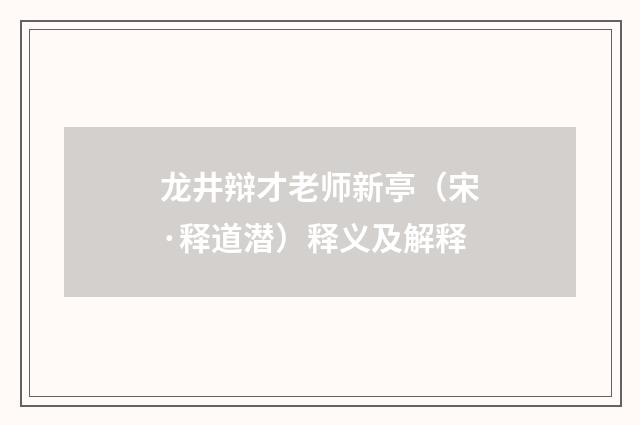 龙井辩才老师新亭（宋·释道潜）释义及解释