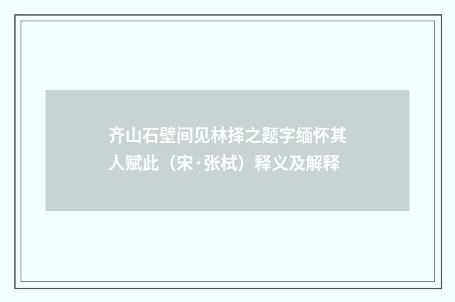 齐山石壁间见林择之题字缅怀其人赋此（宋·张栻）释义及解释