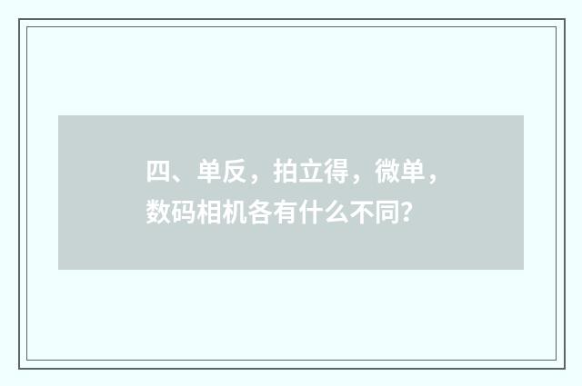 四、单反，拍立得，微单，数码相机各有什么不同？