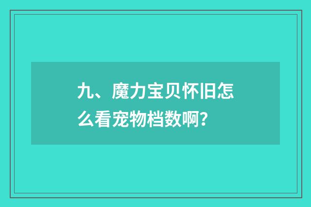 九、魔力宝贝怀旧怎么看宠物档数啊?