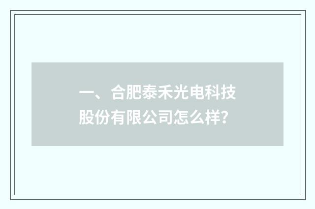 一、合肥泰禾光电科技股份有限公司怎么样?