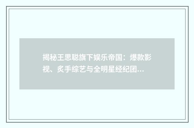 揭秘王思聪旗下娱乐帝国:爆款影视、炙手综艺与全明星经纪团队英文双语对照