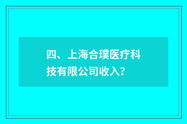 四、上海合璞医疗科技有限公司收入?
