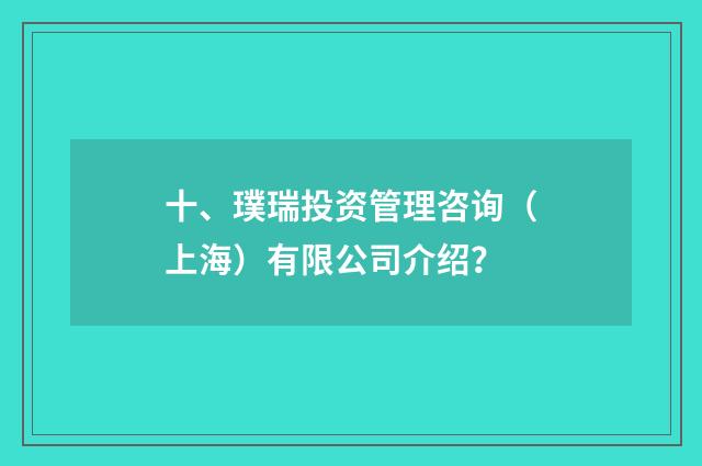 十、璞瑞投资管理咨询(上海)有限公司介绍?