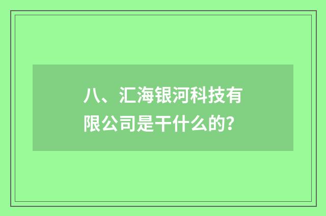 八、汇海银河科技有限公司是干什么的?