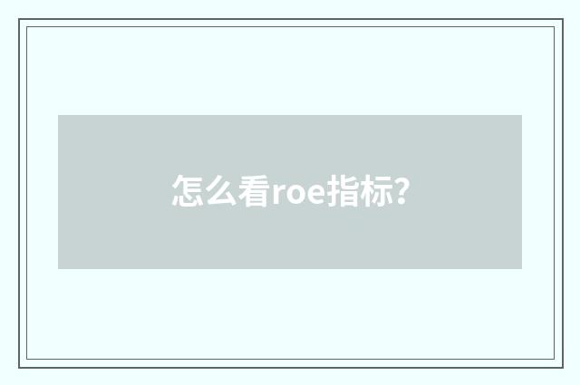 怎么看roe指标？