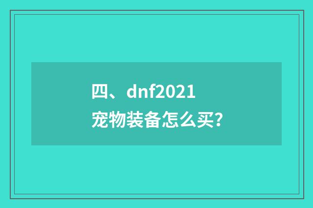 四、dnf2021宠物装备怎么买？