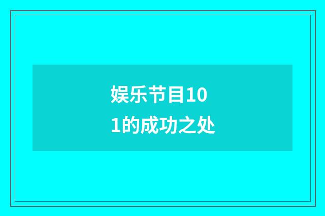 娱乐节目101的成功之处