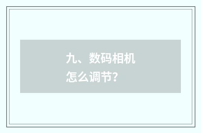 九、数码相机怎么调节？
