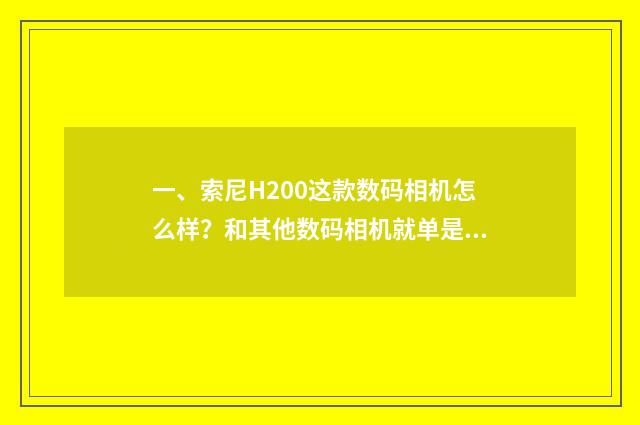 一、索尼H200这款数码相机怎么样?和其他数码相机就单是照片质量这个问题做比较,属于上中下哪个层次?