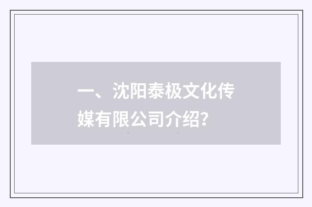 一、沈阳泰极文化传媒有限公司介绍?