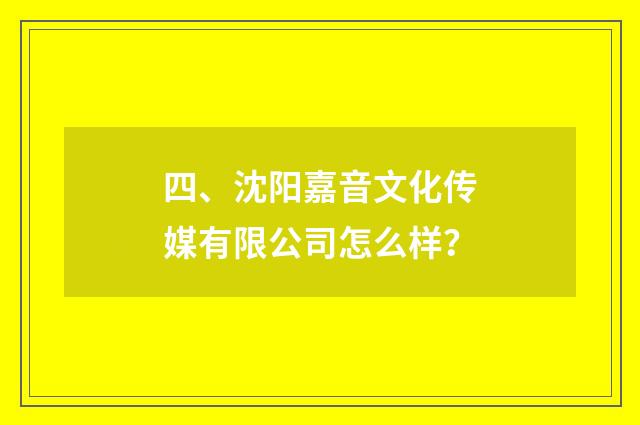 四、沈阳嘉音文化传媒有限公司怎么样?