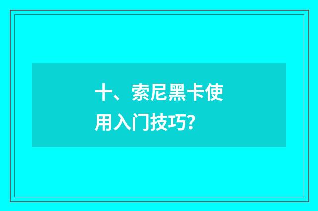 十、索尼黑卡使用入门技巧？