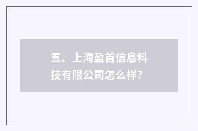 五、上海盈首信息科技有限公司怎么样？
