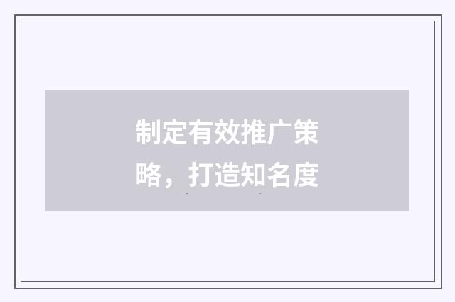 制定有效推广策略,打造知名度