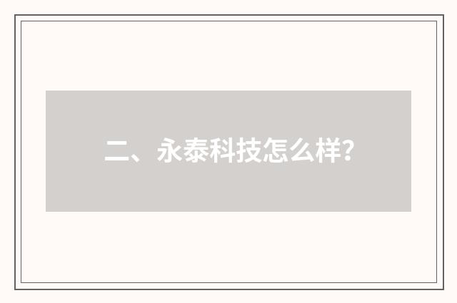 二、永泰科技怎么样？