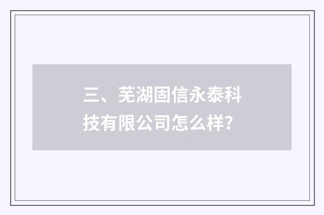 三、芜湖固信永泰科技有限公司怎么样？