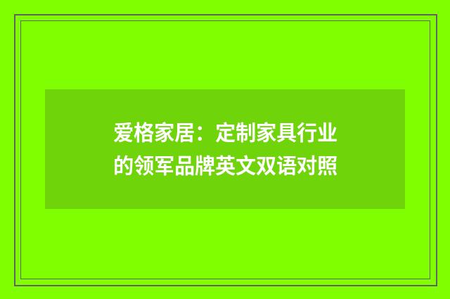 爱格家居：定制家具行业的领军品牌英文双语对照