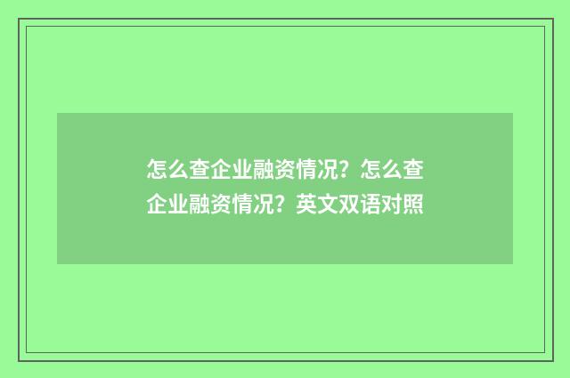 怎么查企业融资情况？怎么查企业融资情况？英文双语对照