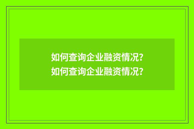 如何查询企业融资情况?如何查询企业融资情况?
