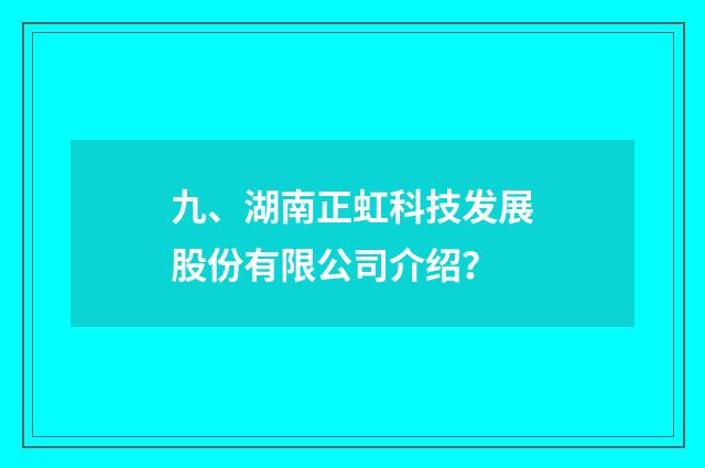 九、湖南正虹科技发展股份有限公司介绍？