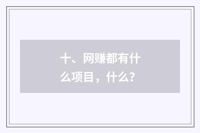 十、网赚都有什么项目，什么？