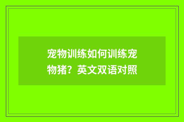 宠物训练如何训练宠物猪？英文双语对照