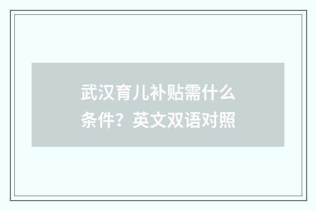 武汉育儿补贴需什么条件？英文双语对照