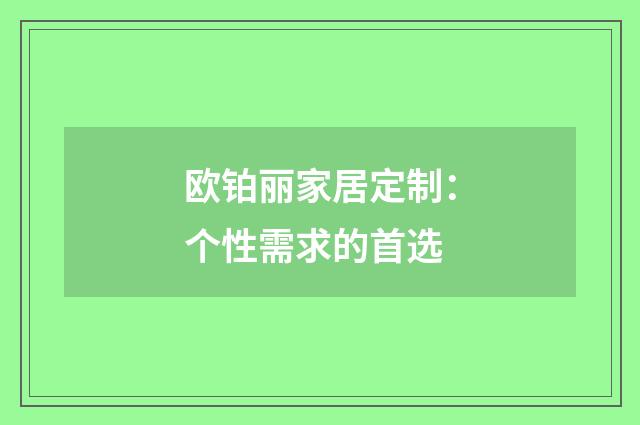 欧铂丽家居定制:个性需求的首选