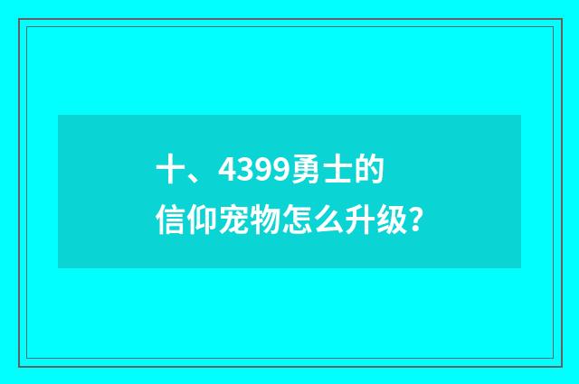 十、4399勇士的信仰宠物怎么升级?