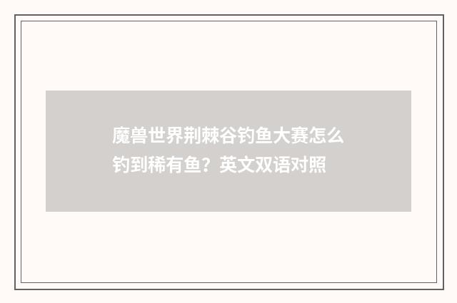 魔兽世界荆棘谷钓鱼大赛怎么钓到稀有鱼？英文双语对照