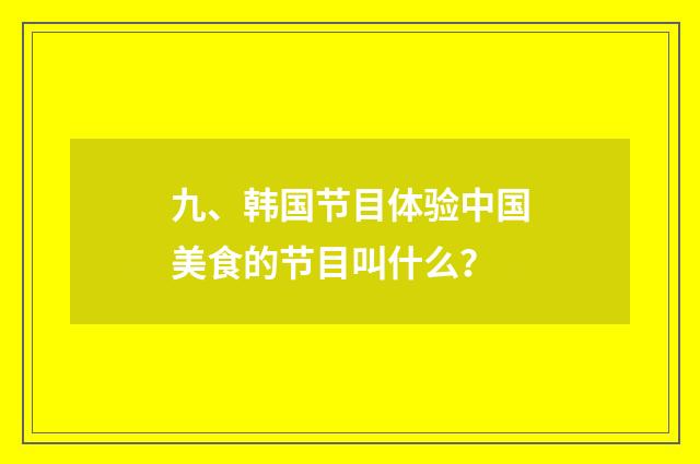 九、韩国节目体验中国美食的节目叫什么?